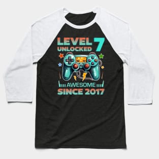 Level 7 Unlocked Awesome Since 2017 7th b-day Gift For Boys Kids Toddlers Baseball T-Shirt